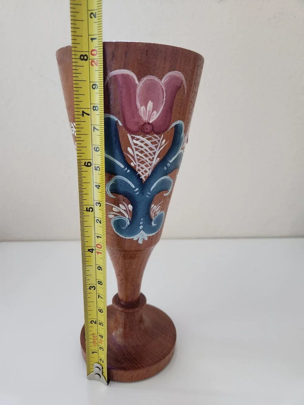 Signed D Woldt Hand Painted Wooden Folk Art Vase Scandinavian Style